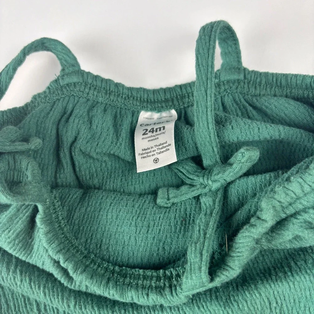 Carter's Green Crinkle Cotton Tank Top‎ & Bloomers Set Toddler 24 Months